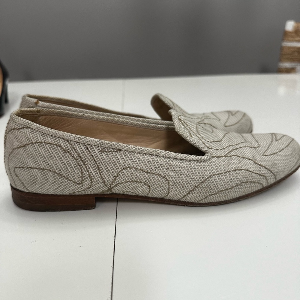 Stubbs & Wootton Cream Flats with Paisley Design